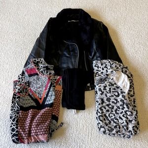 Back to School Lot Sz 7 and 8 - Romper, Dress, and Faux Fur, Leather Jacket